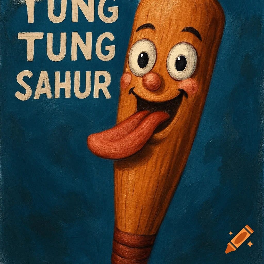 Cartoon Happy Meal box playing a maraca next to a drum under text ... — Tung Tung Tung Sahur (web)